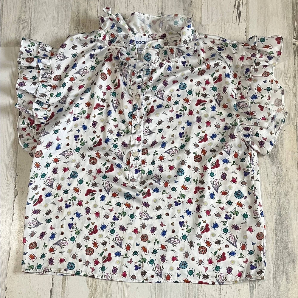 Koch Insect Floral Ruffle Sleeve Blouse - Picture 2 of 12